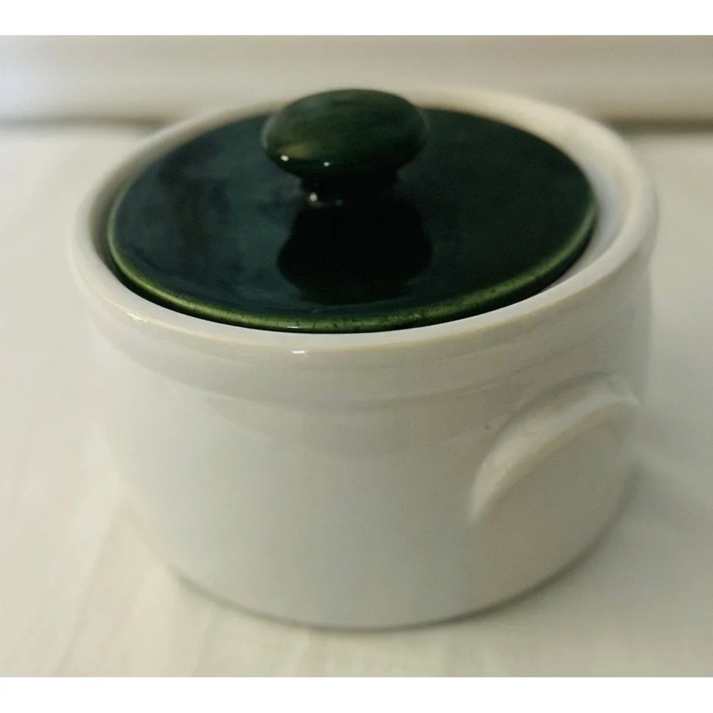McCoy Bean Pot Vintage USA 1421 White Green Good Ceramic Farmhouse Lid